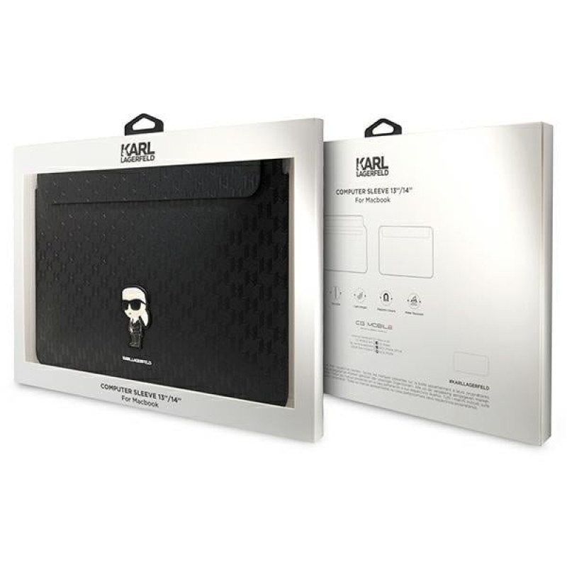 Karl Lagerfeld KLCS14SAKHPKK Laptophülle für 14 Zoll, schwarz, Saffiano Monogram Ikonik