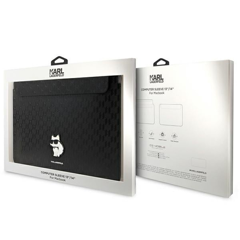 Karl Lagerfeld KLCS14SAKHPCK Laptophülle für 14 Zoll, schwarz, Saffiano Monogram Choupette