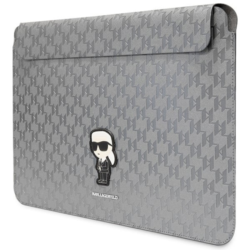 Karl Lagerfeld KLCS14SAKHPKG Laptophülle für 14 Zoll, silber, Saffiano Monogram Ikonik
