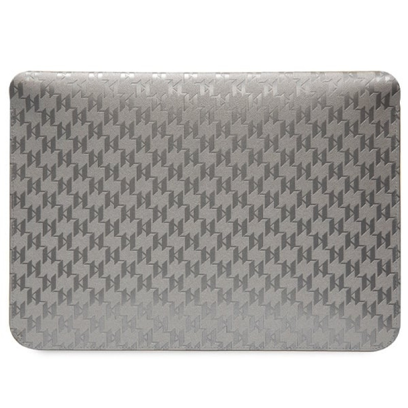 Karl Lagerfeld KLCS14SAKHPKG Laptophülle für 14 Zoll, silber, Saffiano Monogram Ikonik