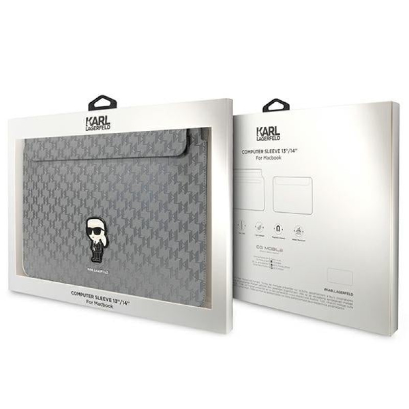 Karl Lagerfeld KLCS14SAKHPKG Laptophülle für 14 Zoll, silber, Saffiano Monogram Ikonik