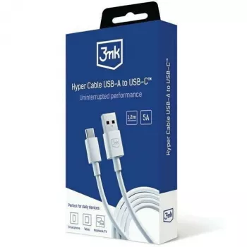 3MK Hyper Cable USB-A auf USB-C 5A 60W 1,2m Weiß