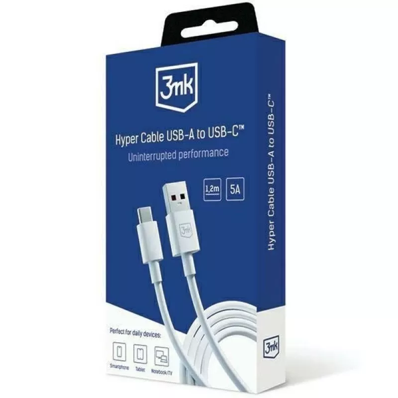 3MK Hyper Cable USB-A auf USB-C 5A 60W 1,2m Weiß
