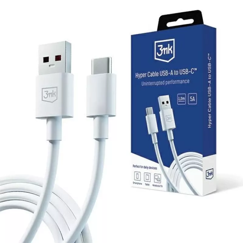 3MK Hyper Cable USB-A auf USB-C 5A 60W 1,2m Weiß
