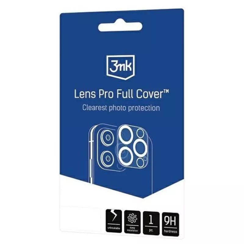 3MK Lens Pro Full Cover Kameralinsen-Schutz aus gehärtetem Glas für iPhone 14 Pro / 14 Pro Max mit Aluminiumrahmen und Montagerahmen (1 Stück, Schwarz)