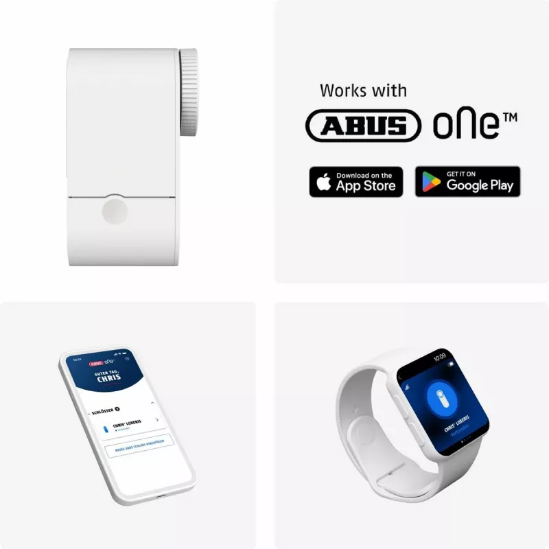 ABUS ABLO10000W Funk-Türschlossantrieb – Aufputzmontage für Euro-Profilzylinder, Weiß