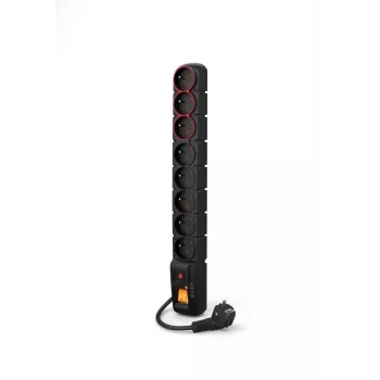 ACAR-S8-DUAL POWER STRIP 8-fach Steckdosenleiste mit Überspannungsschutz, 2 beleuchteten Schaltern, 1,5 m Kabel, Schwarz