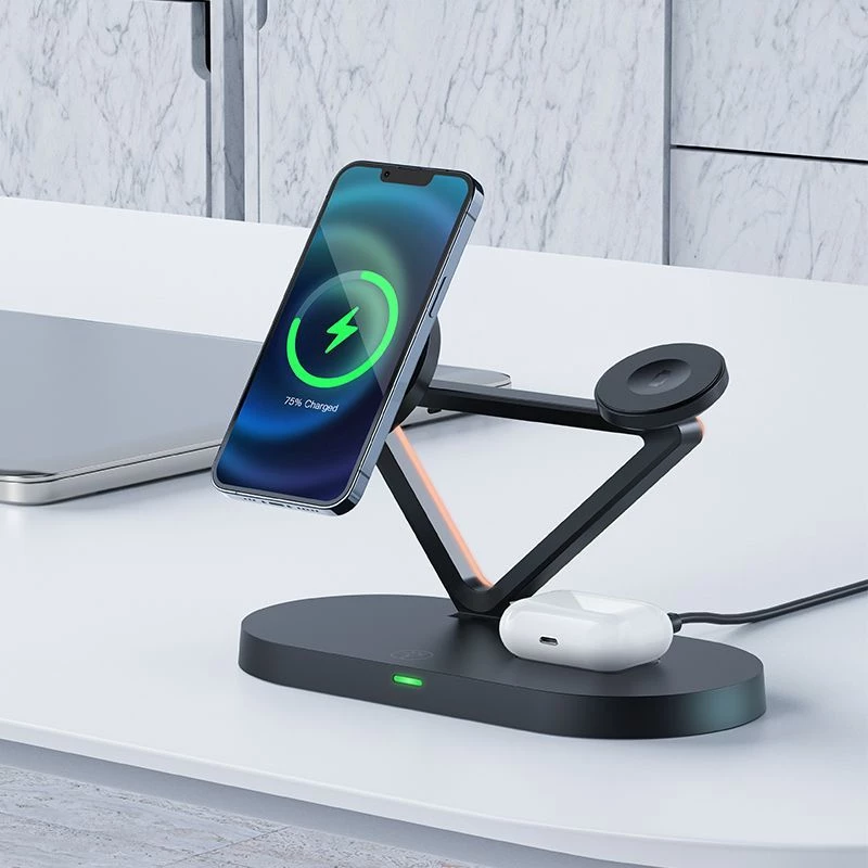 ACEFAST 15W Qi Wireless Charger für iPhone mit MagSafe, Apple Watch und Apple AirPods Standhalter Magnetisch Schwarz