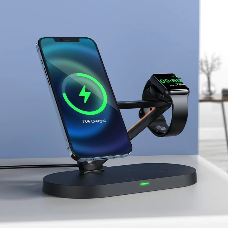 ACEFAST 15W Qi Wireless Charger für iPhone mit MagSafe, Apple Watch und Apple AirPods Standhalter Magnetisch Schwarz
