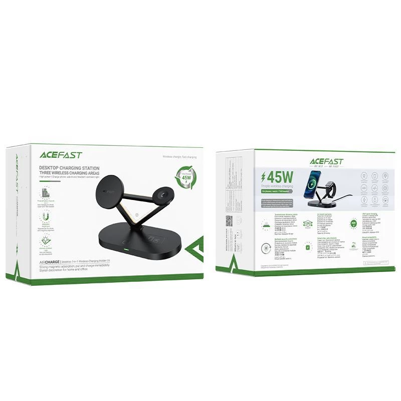 ACEFAST 15W Qi Wireless Charger für iPhone mit MagSafe, Apple Watch und Apple AirPods Standhalter Magnetisch Schwarz
