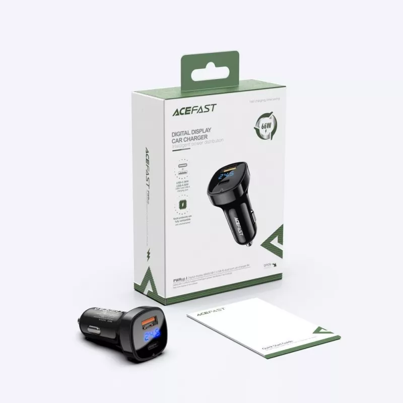 ACEFAST Auto-Ladegerät 66W USB Type C / USB, PPS, Power Delivery, Quick Charge 4.0, AFC, FCP Schwarz (B4 black)