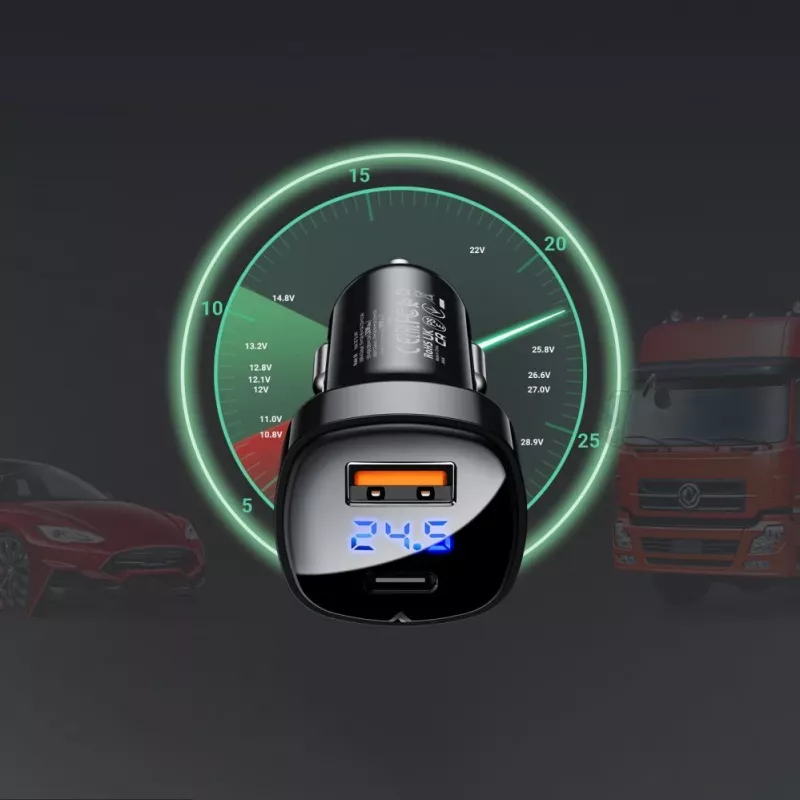 ACEFAST Auto-Ladegerät 66W USB Type C / USB, PPS, Power Delivery, Quick Charge 4.0, AFC, FCP Schwarz (B4 black)