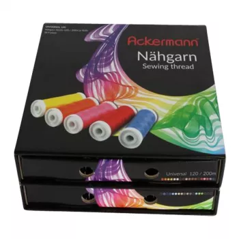 ACKERMANN Nähgarn-Box Schwarz 10 Spulen 100% Polyester je 100 m