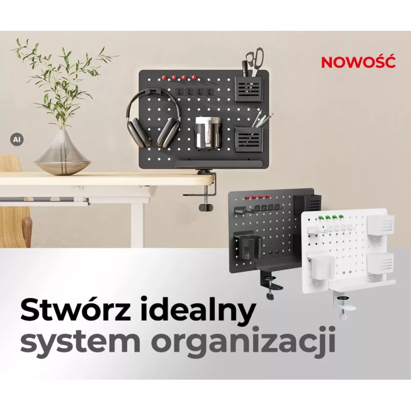 Activejet APB-002B rotierender perforierter Schreibtisch-Organizer mit Steckwand, matt schwarz