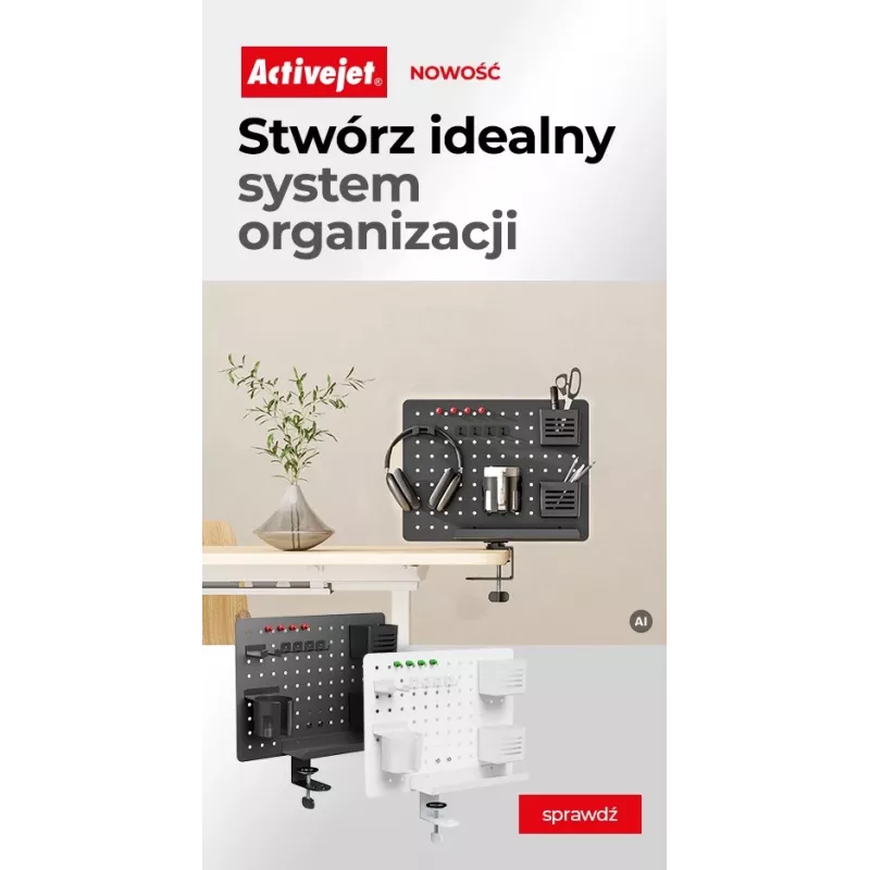 Activejet APB-002W Drehbarer Lochwand-Schreibtischorganizer, Grau und Weiß