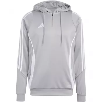 adidas Tiro 24 Trainings-Kapuzenpullover für Herren, Medium Grey Heather/Schwarz, Slim Fit, AEROREADY, recyceltes Polyester
