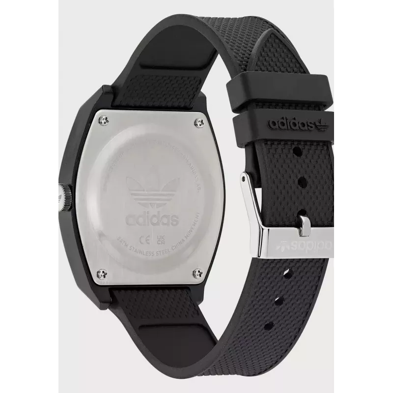 Adidas Damenuhr AOST22038 38mm Edelstahlgehäuse Schwarzes Silikonband Analog Quarz