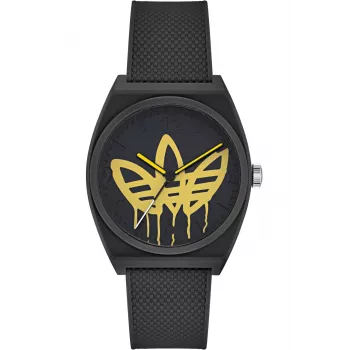 Adidas Damenuhr AOST22038 38mm Edelstahlgehäuse Schwarzes Silikonband Analog Quarz