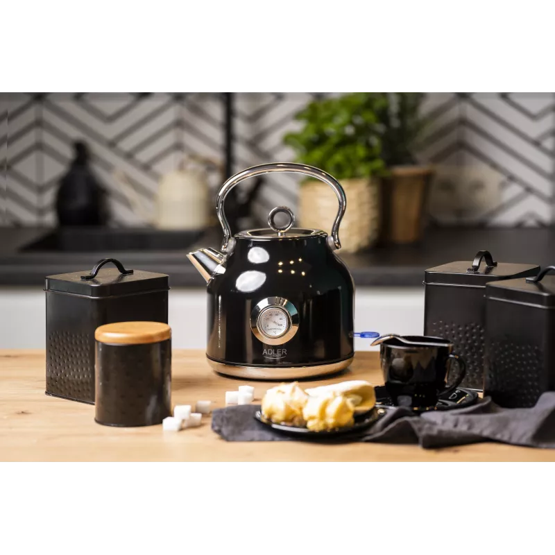 Adler AD 1346B Wasserkocher 1,7 L, 2200 W, Schwarz, Metallic
