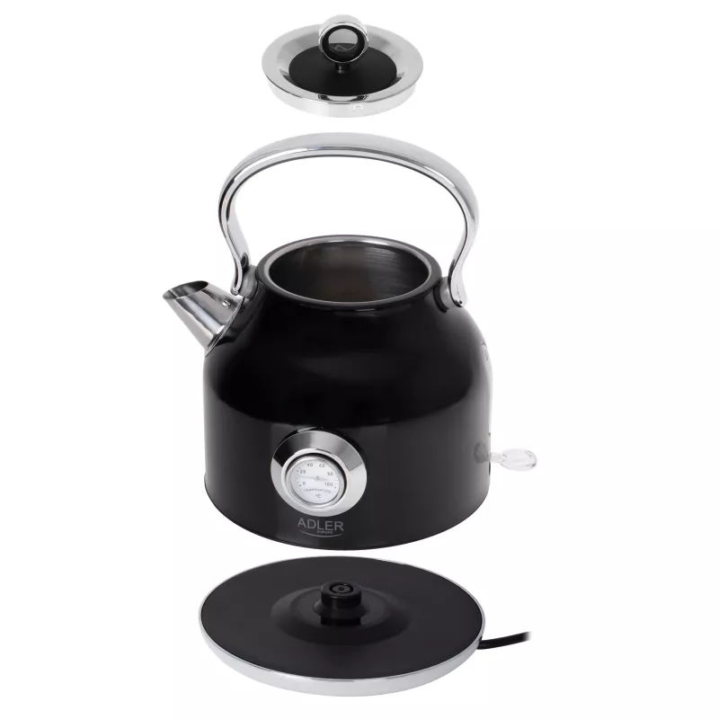 Adler AD 1346B Wasserkocher 1,7 L, 2200 W, Schwarz, Metallic