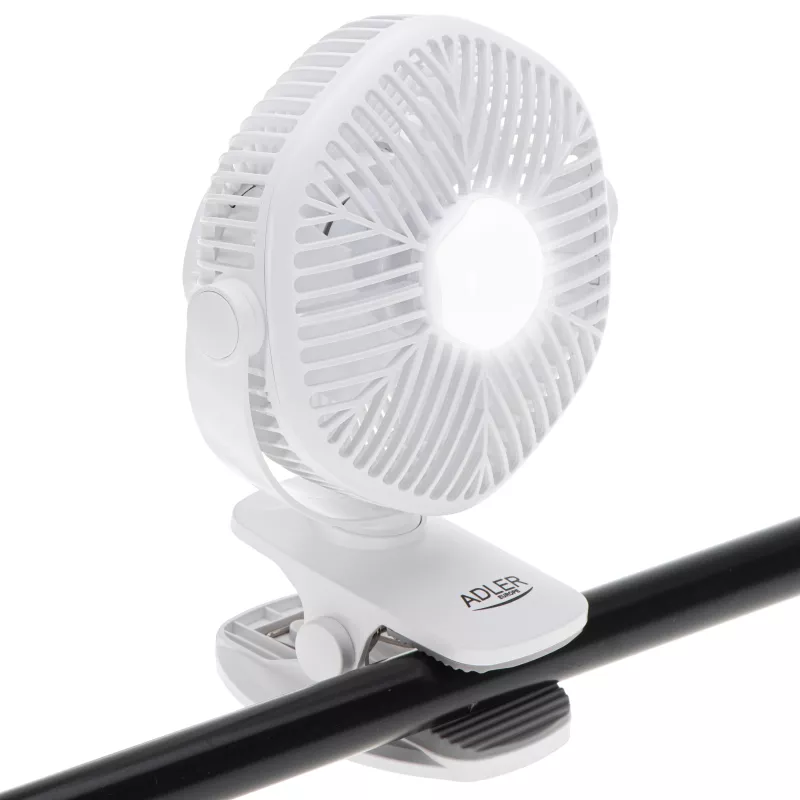 Adler AD 7335 Wiederaufladbarer Clip-On Tischventilator, 6W, 12,7 cm, 3 Geschwindigkeiten, Oszillation, Weiß