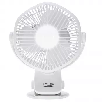 Adler AD 7335 Wiederaufladbarer Clip-On Tischventilator, 6W, 12,7 cm, 3 Geschwindigkeiten, Oszillation, Weiß