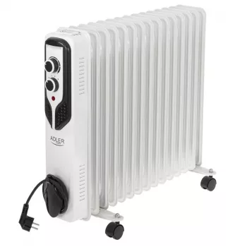Adler AD 7819 Ölradiator, 2000W, 9 Rippen, 3 Heizstufen, einstellbarer Thermostat, Überhitzungsschutz, integrierte Rollen, Weiß/Grau