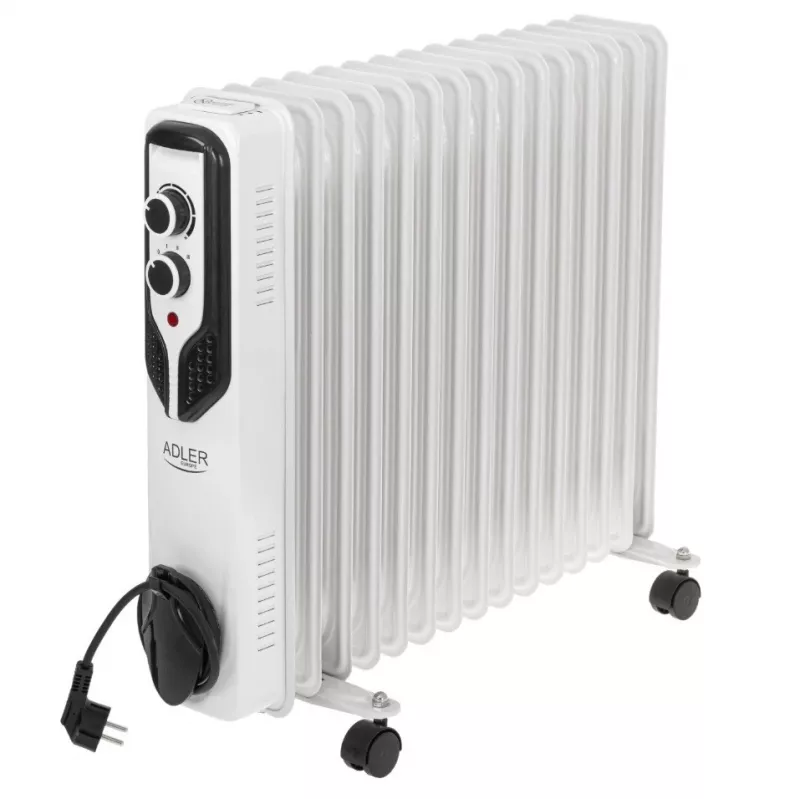 Adler AD 7819 Ölradiator, 2000W, 9 Rippen, 3 Heizstufen, einstellbarer Thermostat, Überhitzungsschutz, integrierte Rollen, Weiß/Grau