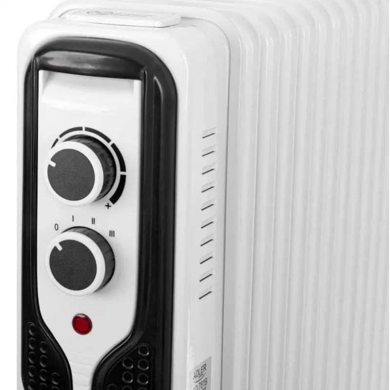 Adler AD 7819 Ölradiator, 2000W, 9 Rippen, 3 Heizstufen, einstellbarer Thermostat, Überhitzungsschutz, integrierte Rollen, Weiß/Grau