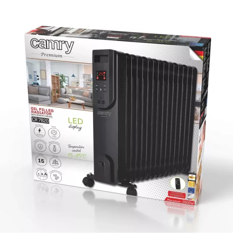 Adler Camry Ölradiator CR 7820 2000W 9 Rippen Ölgefüllter Heizkörper Weiß/Grau