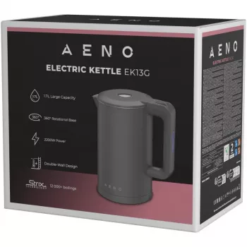 AENO Wasserkocher AEK0013G, Grau, 1,7 l, 1850–2200 W, Strix-Regler