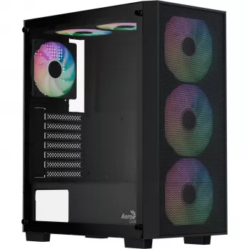 Aerocool B509A Flow-G-BK-v1 Mid Tower PC-Gehäuse mit 650W Netzteil, gehärtetem Glas, Schwarz