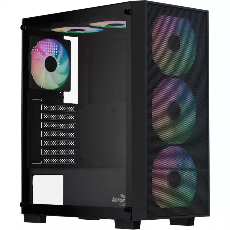 Aerocool B509A Flow-G-BK-v1 Mid Tower PC-Gehäuse mit 650W Netzteil, gehärtetem Glas, Schwarz