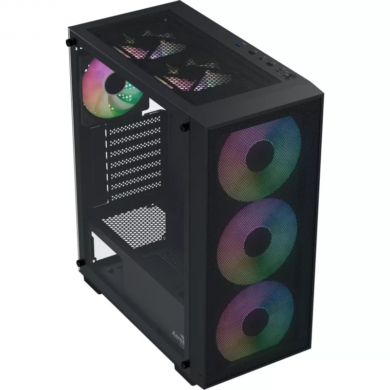 Aerocool B509A Flow-G-BK-v1 Mid Tower PC-Gehäuse mit 650W Netzteil, gehärtetem Glas, Schwarz