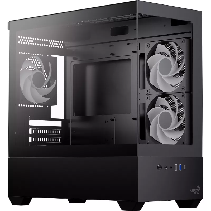 AEROCOOL P300D G-BK-v1 Mini Tower ATX Gehäuse, Schwarz, Tempered Glass
