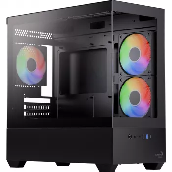 AEROCOOL P300D G-BK-v1 Mini Tower ATX Gehäuse, Schwarz, Tempered Glass