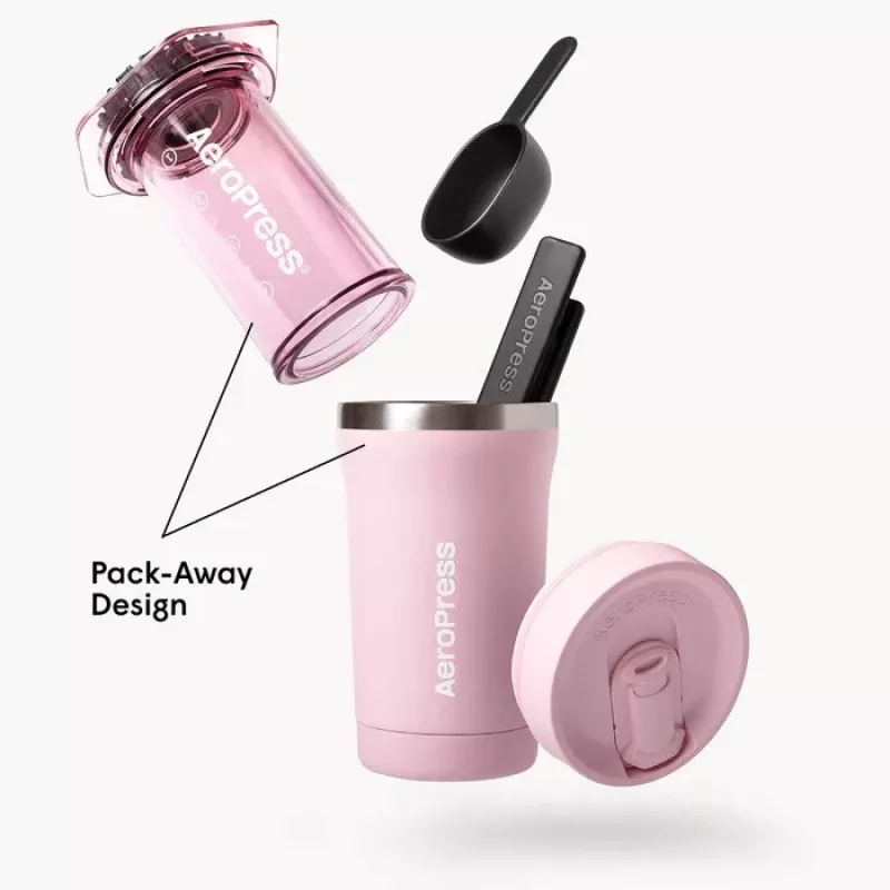 AeroPress Go Plus Kaffeemaschine mit rosa Thermobecher 475 ml