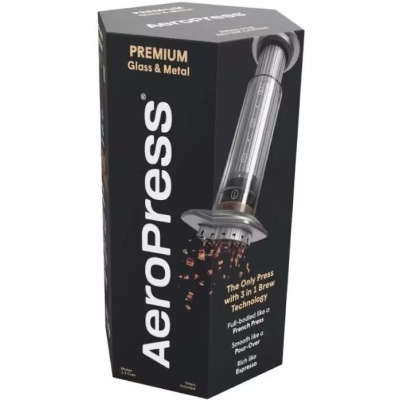 AeroPress Premium Kaffeemaschine mit 350 Filtern, manueller Espresso- und Cold Brew-Zubereitung, BPA-frei, Dunkelgrau