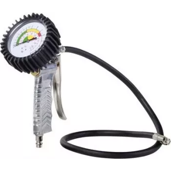 Aerotec Analoger Reifenfüller mit Manometer, 10 bar / 145 PSI, gummiertes Manometer, 40 cm Schlauch, Schnellkupplung 2005759