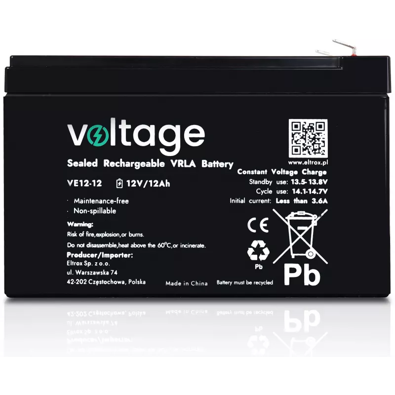 AGM-Batterie Voltage 12V 12Ah VE12-12 (Lebensdauer 6-9 Jahre)