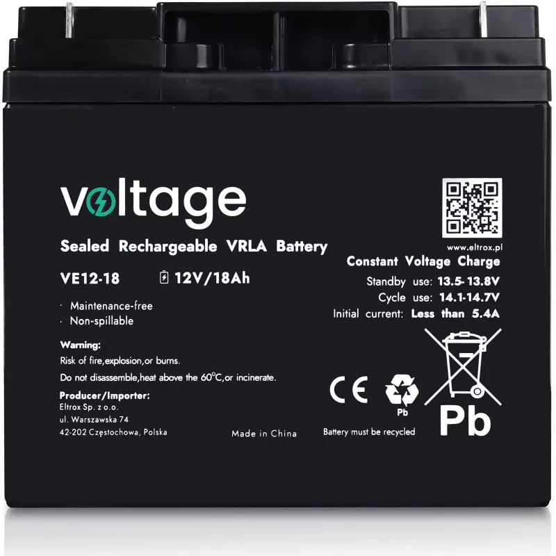 AGM-Batterie Voltage 12V 18Ah VE12-18 (Lebensdauer 6-9 Jahre)
