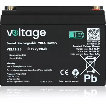 AGM-Batterie Voltage Long Life 12V 28Ah VEL12-28 (15 Jahre Lebensdauer)