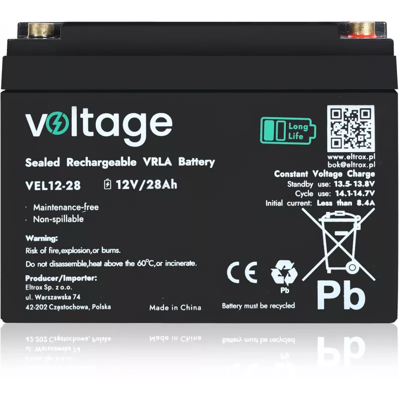 AGM-Batterie Voltage Long Life 12V 28Ah VEL12-28 (15 Jahre Lebensdauer)