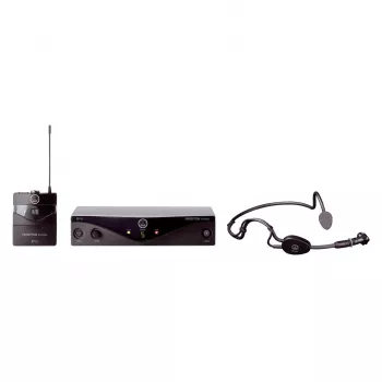 AKG WMS45 Sports Set Drahtloses Mikrofonsystem mit C544 L Headset, UHF BD U2 Band (614-630 MHz), Bodypack-Sender, Stationärem Empfänger, 30m Reichweite