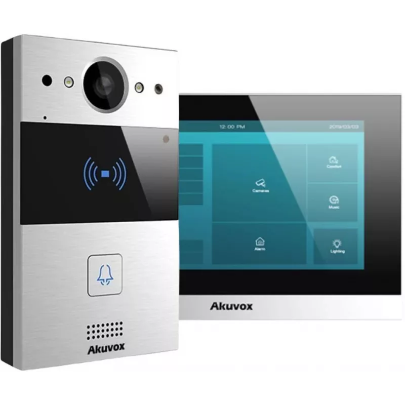 Akuvox C313W-2/R20A-2 2-Draht IP Video-Türsprechanlagen-Set mit 7-Zoll-Touchscreen-Monitor und RFID-Türstation
