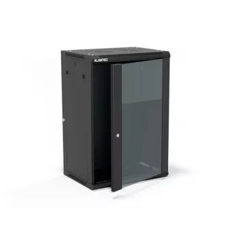 ALANTEC 19 inch 18U Wandgehäuse 600x450mm, zweiteilig, einzelne Glastür, schwarz