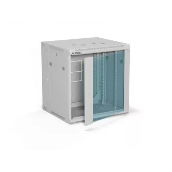 ALANTEC 19 inch Wandgehäuse 12U 600x600mm, Doppelsektion, Einzeltür aus Glas, vollständig abnehmbare Seitenwände mit Schloss, 4 Montageschienen, Grau, Flat Pack