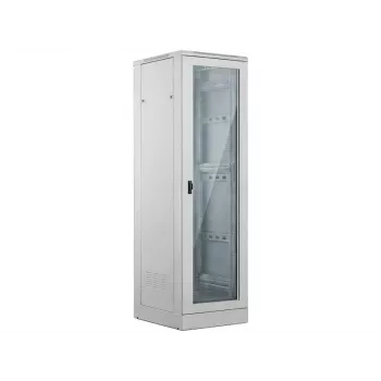 ALANTEC 24U Server-Rack-Schrank 600x600mm, Grau, Glastür vorne, massive Metalltür hinten, abschließbar, 4 Montageschienen, Sockel enthalten, Selbstmontage