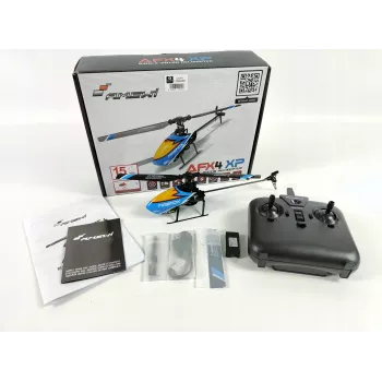 Amewi AFX4 XP ferngesteuerter Hubschrauber RTF 2,4GHz 6-Kanal mit 6-Achsen-Gyro, bürstenloser Hauptmotor, Höhenhaltung, LiPo 7,4V 700mAh, Blau/Schwarz