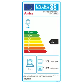 Amica SHC11642W Freistehender Elektroherd mit Glaskeramik-Kochfeld und 65L Backofen, 9 Heizfunktionen, Energieklasse A, Weiß